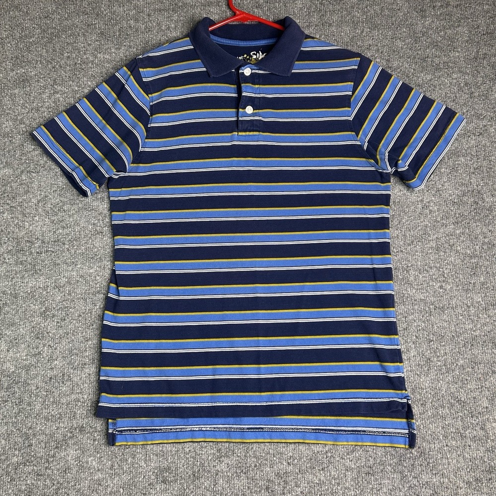 Sideout‎ Mens Striped Polo Shirt Size Medium Y2k Blue Collared